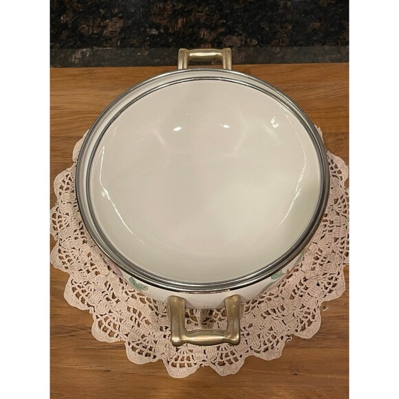 Vintage Enamelware Dutch Oven Pot w/Brass Handles - Picture 5 of 10